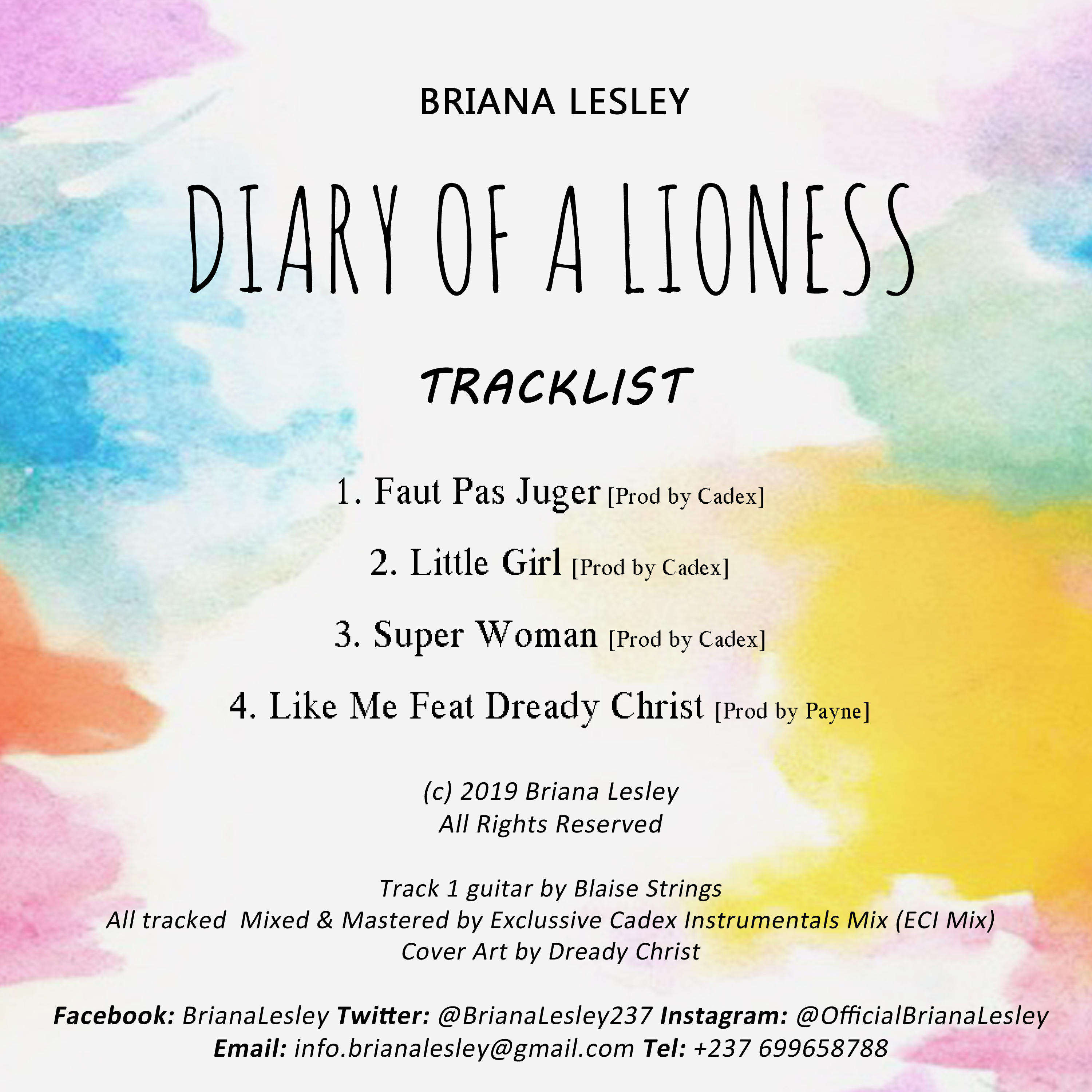 Briana Lesley: Diary Of Lioness EP (Official Tracklist Art Cover)