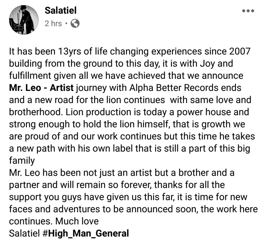 Salatiel Confirms Mr. Leo's Exit From Alphabetter Records