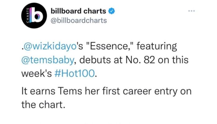 Wizkid Essence on Billboard 100