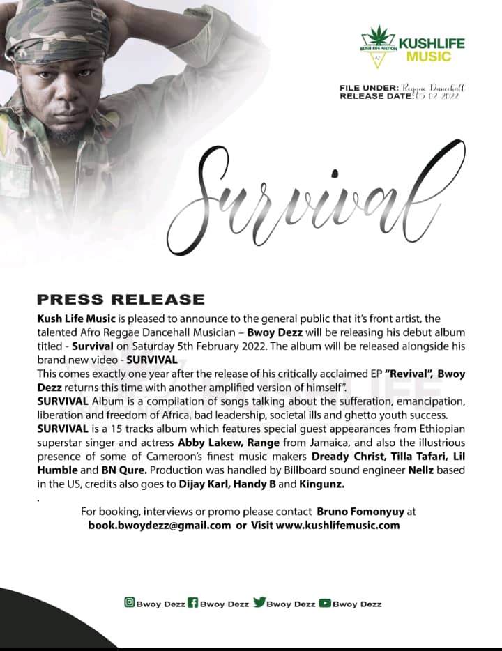 KushLife Nation Press Release Regard Bwoy Dezz's Album - Survival