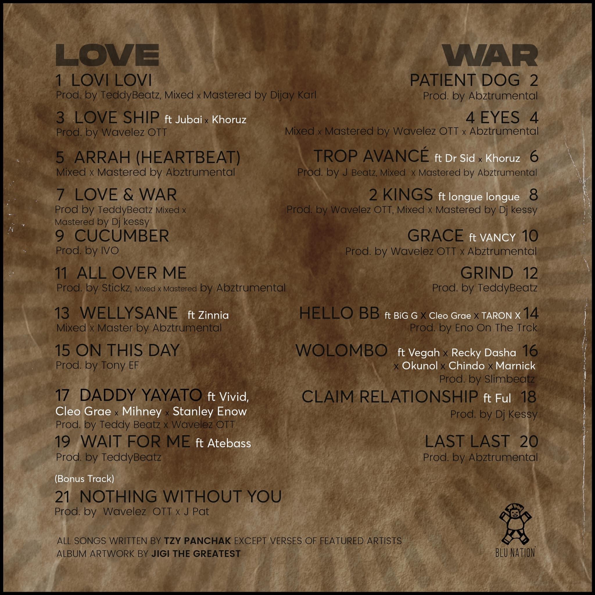 Tzy Panchak Releases Track list For New Album "Love & War"