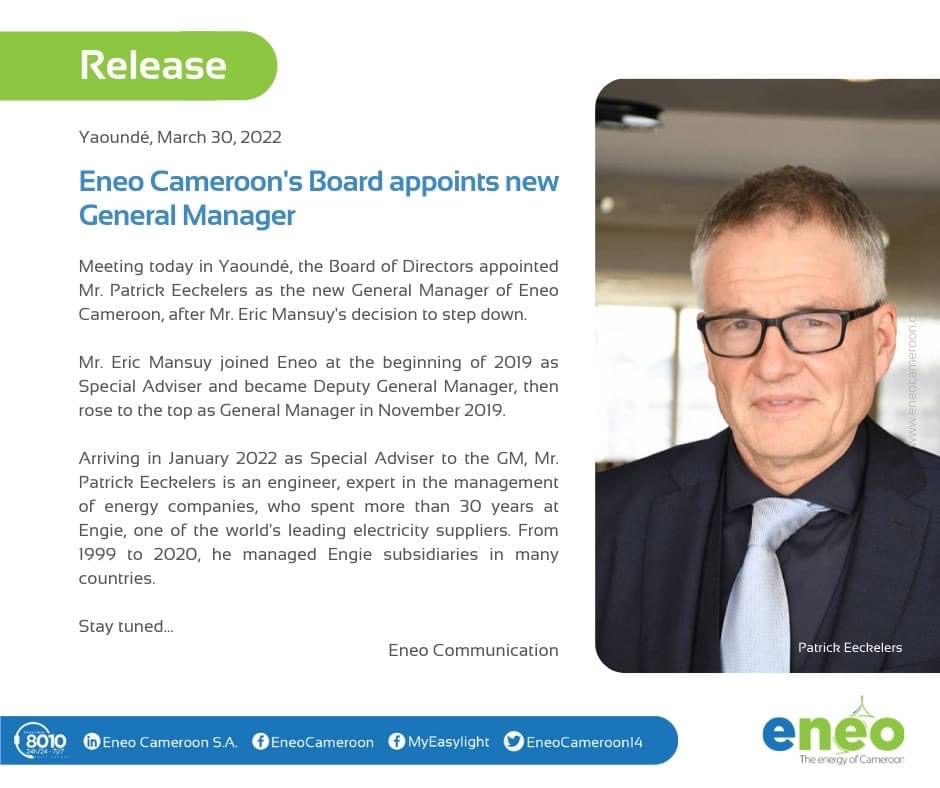 Eneo Cameroon's Board appoints new General Manager