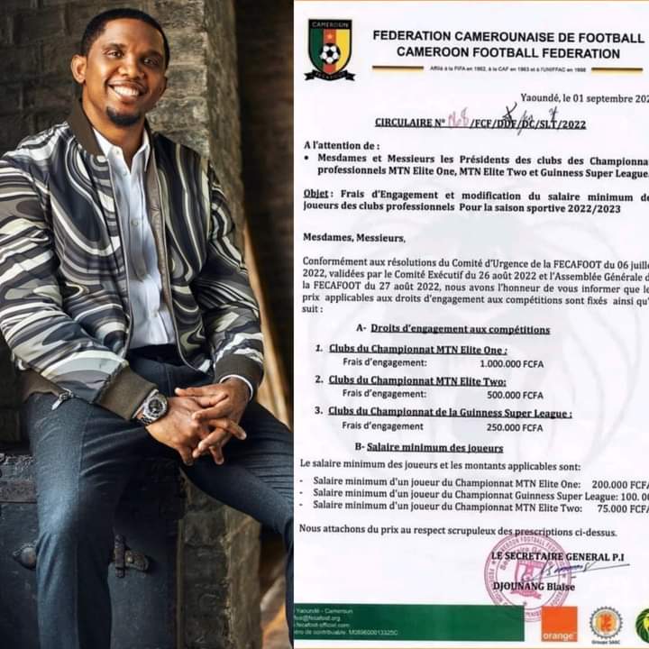 Official! Samuel Eto’o increases minimum salary of players in Cameroon professional club