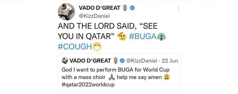 Kizz Daniel is set to perform “BUGA” at the 2022 World Cup