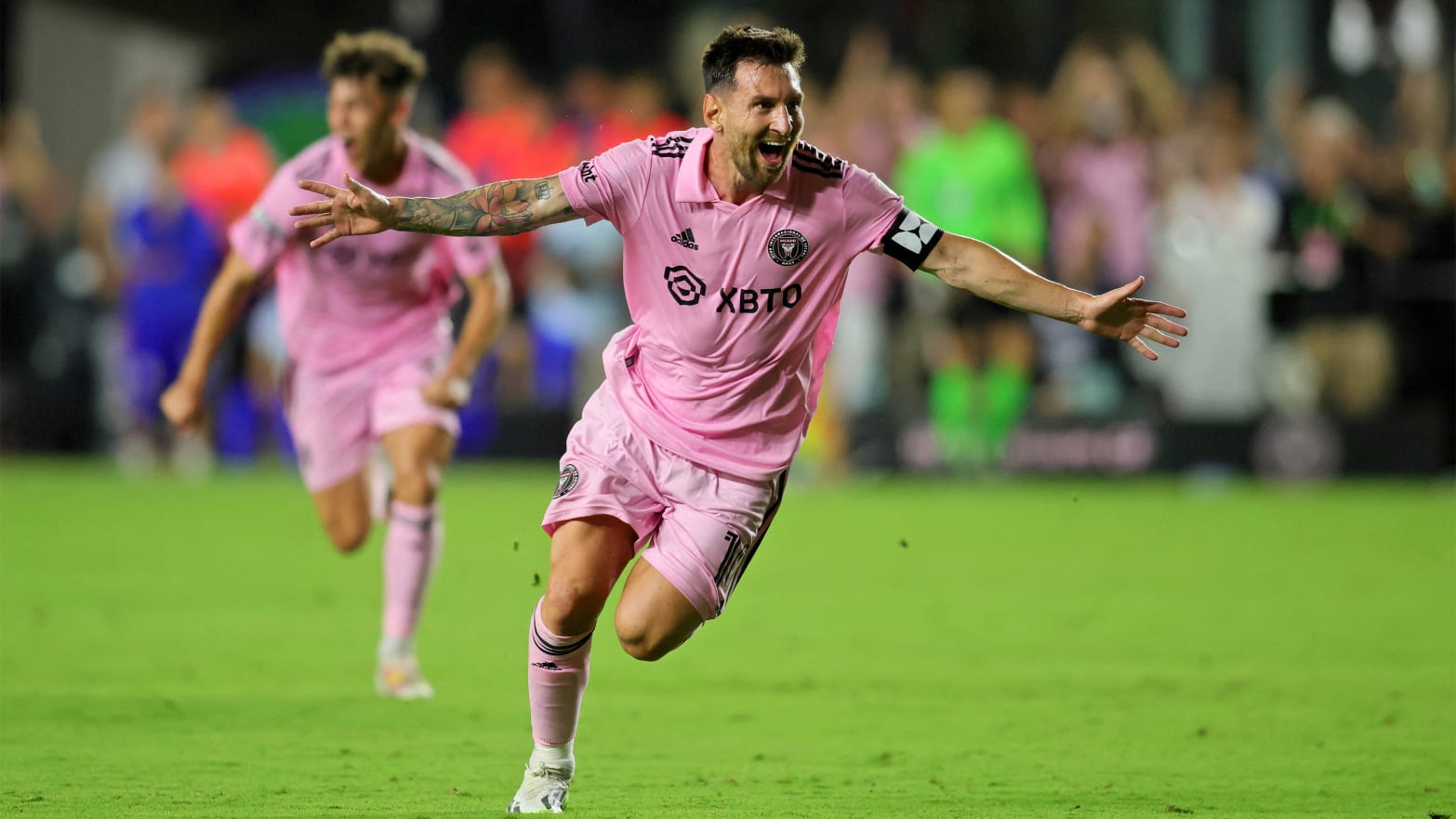 Lionel Messi Celebrating a Victory in MLS (Sam Navarro-USA TODAY Sports)